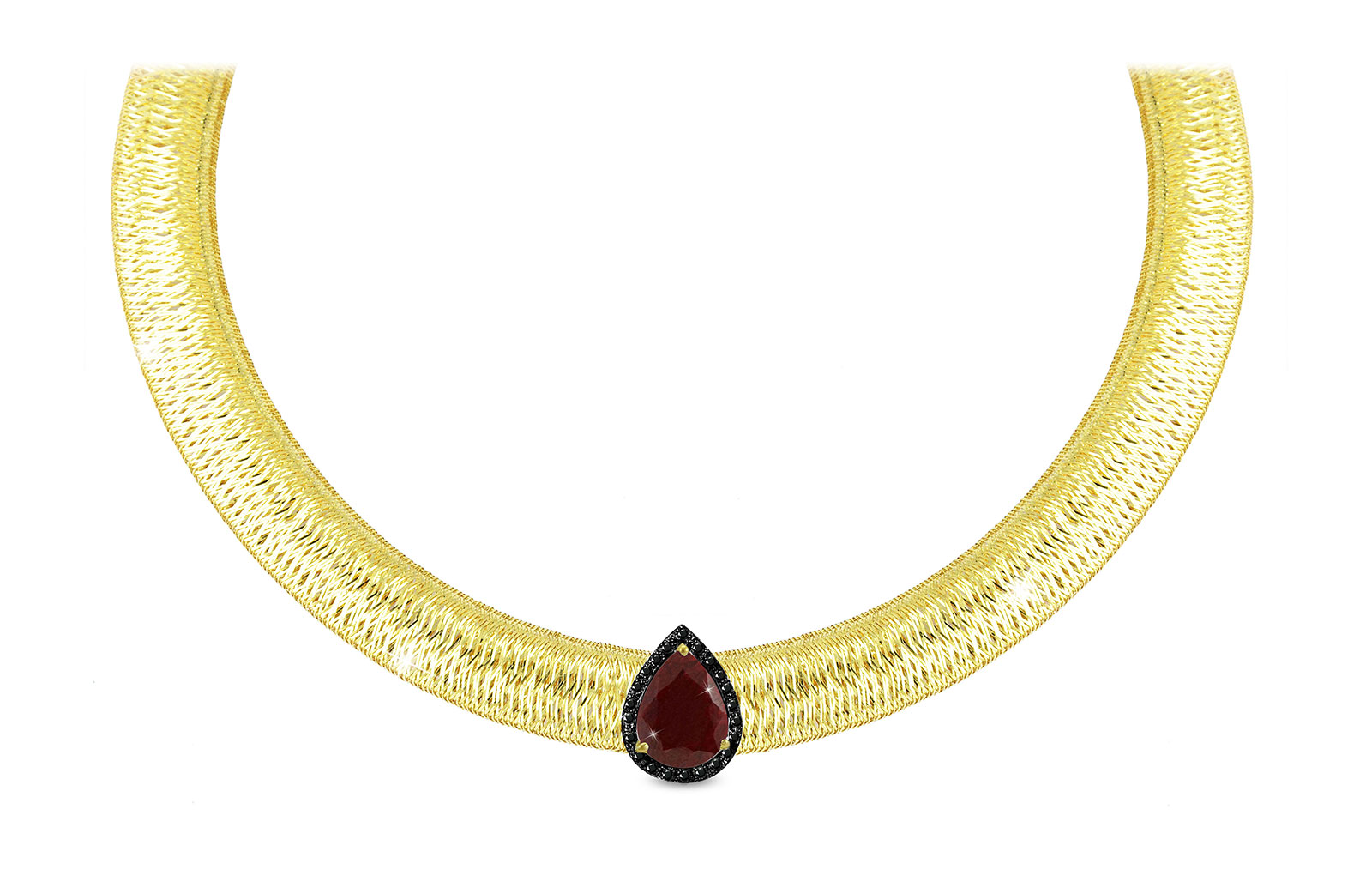 Vera Perla 18K Gold 0.12ct  Black Diamonds, Ruby  Necklace